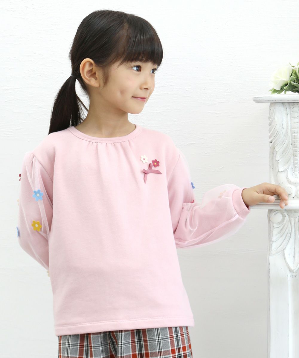 Children's clothing girl with flower motif tulle sleeve lining trainer pink (02) model image 4