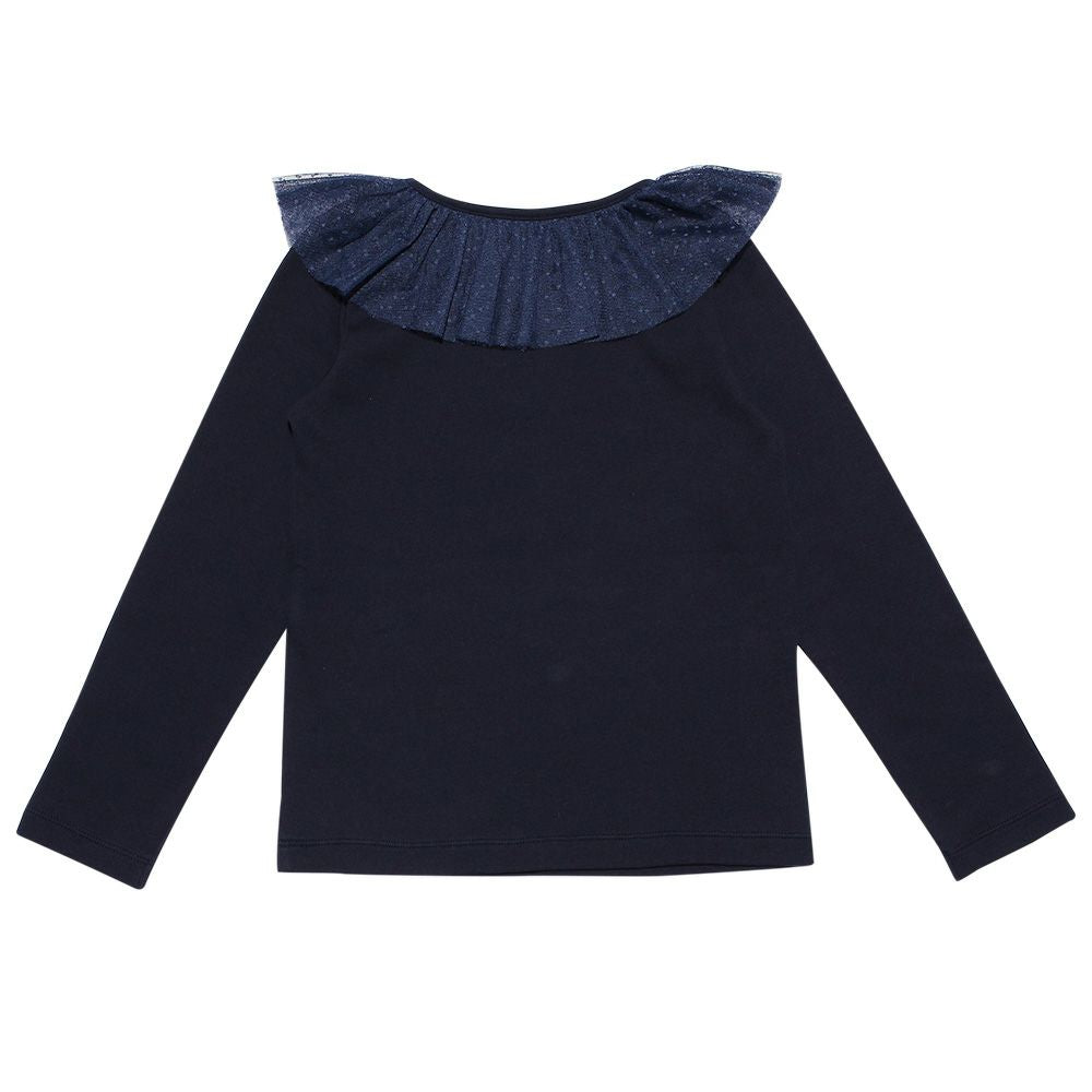 Children's clothing girl dot pattern tulle frill collar T -shirt navy (06) back