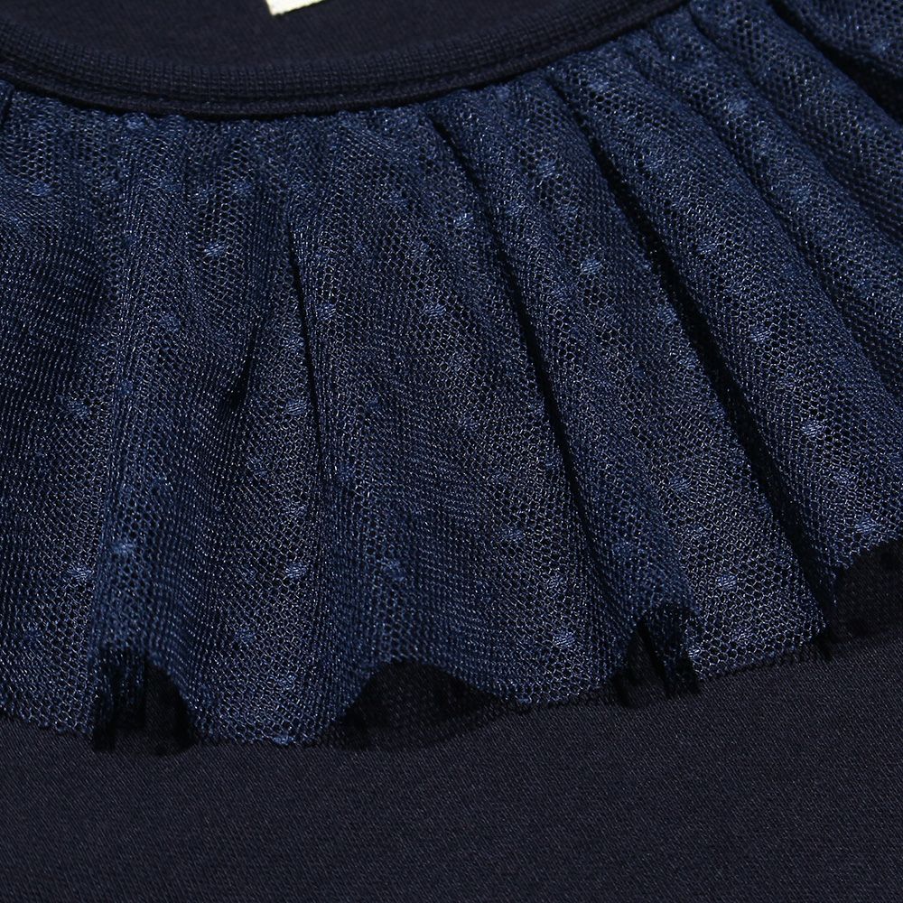 Children's clothing girl dot pattern tulle frill collar T -shirt navy (06) Design point 2