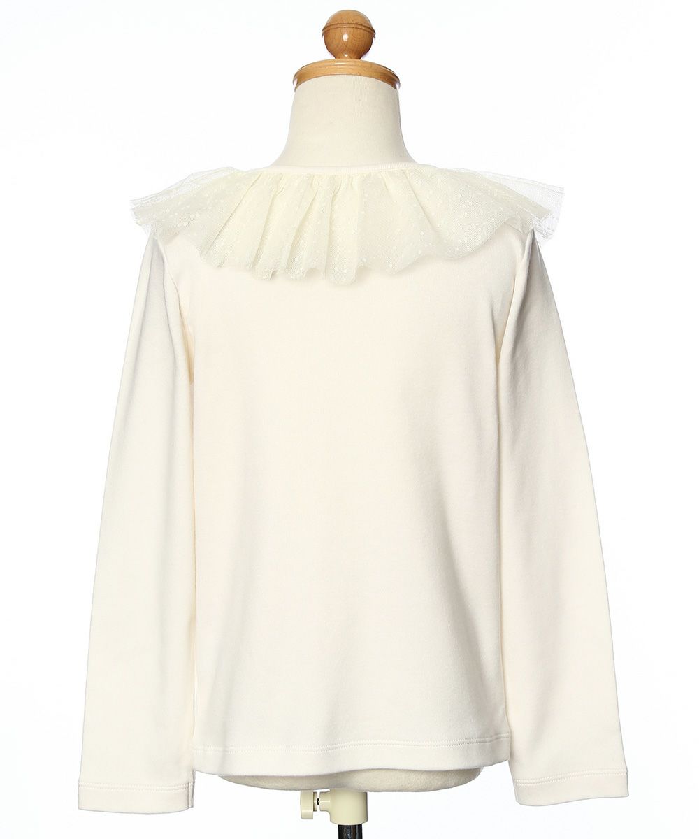 Children's clothing girl dot pattern tulle frill collar T -shirt off -white (11) torso
