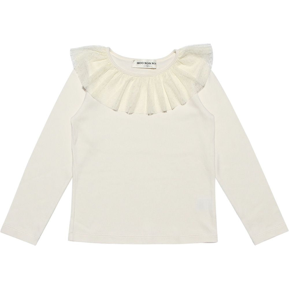 Children's clothing girl dot pattern tulle frill collar T -shirt off -white (11) front