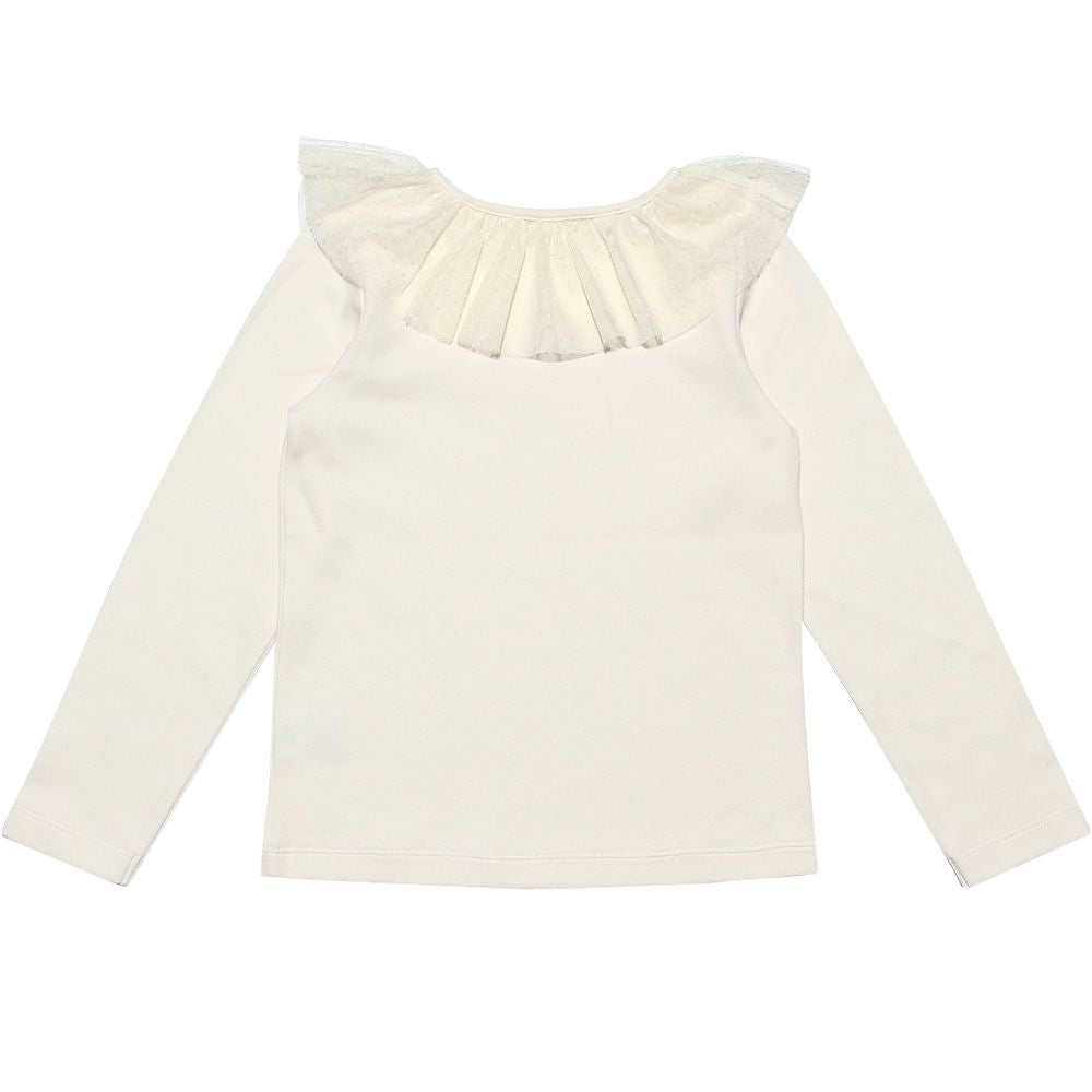 Children's clothing girl dot pattern tulle frill collar T -shirt off -white (11) back