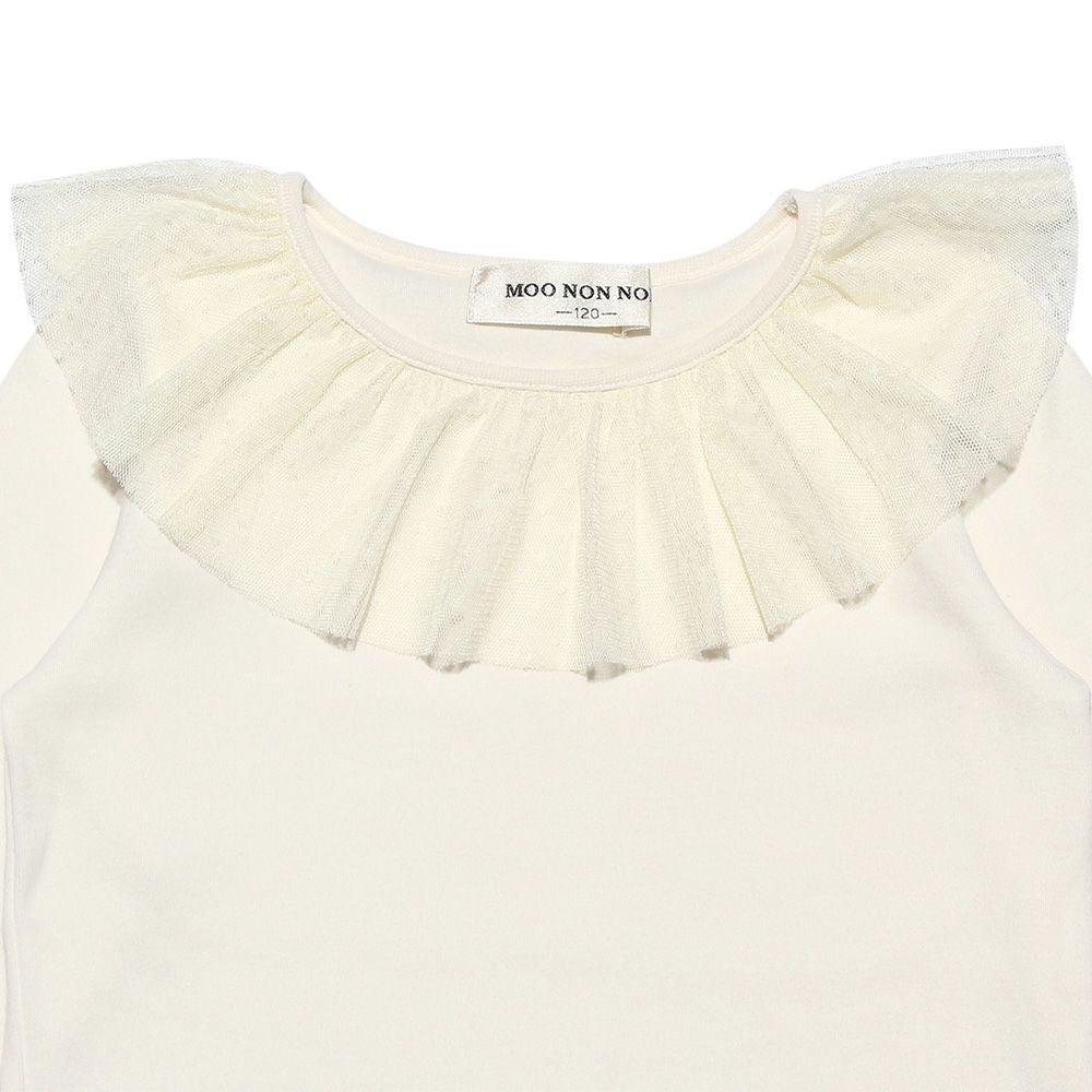 Children's clothing girl dot pattern tulle frill collar T -shirt off -white (11) Design point 1