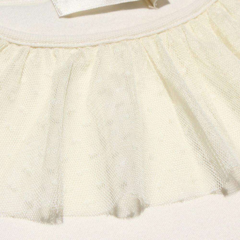 Children's clothing girl dot pattern tulle frill collar T -shirt off -white (11) Design point 2