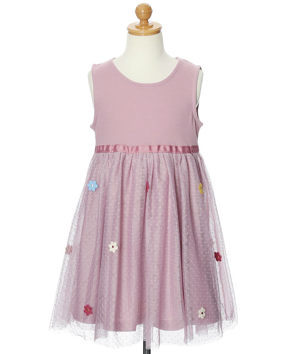 Children's clothing girl with flower motif tulle docking dress pink (02) torso