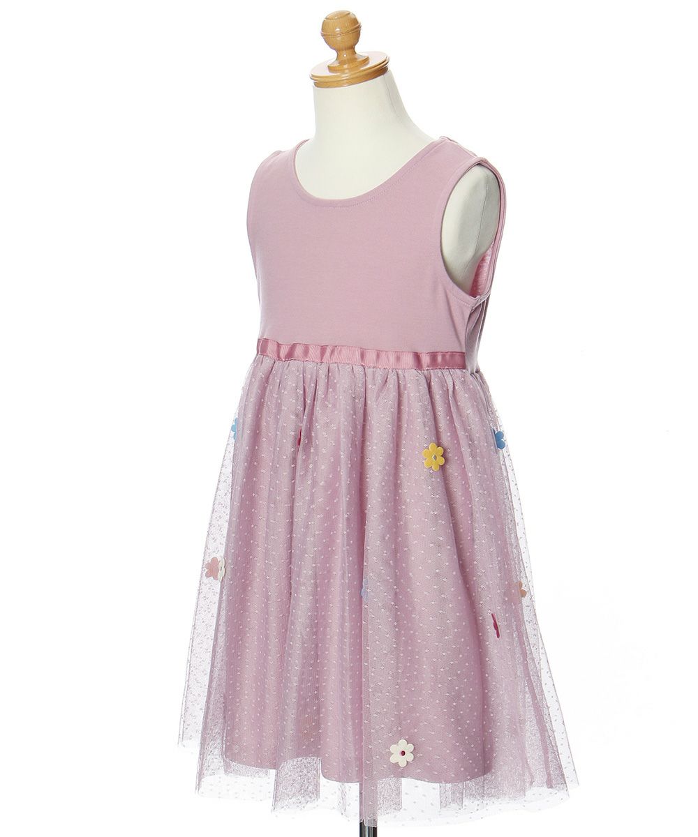 Children's clothing girl with flower motif tulle docking dress pink (02) torso