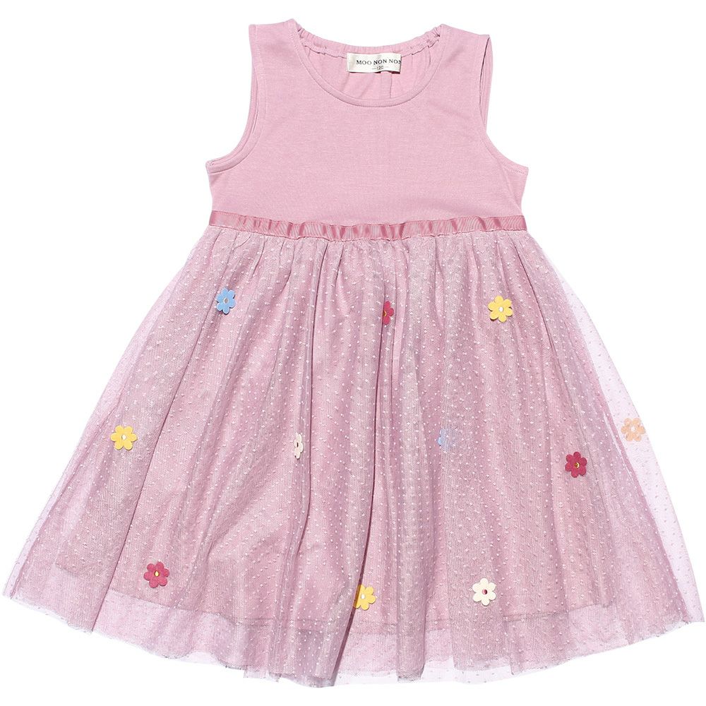 Children's clothing girl with flower motif tulle docking dress pink (02) front