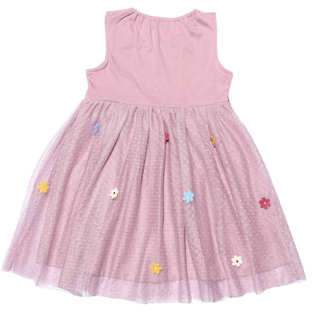 Children's clothing girl with flower motif tulle docking dress pink (02) back