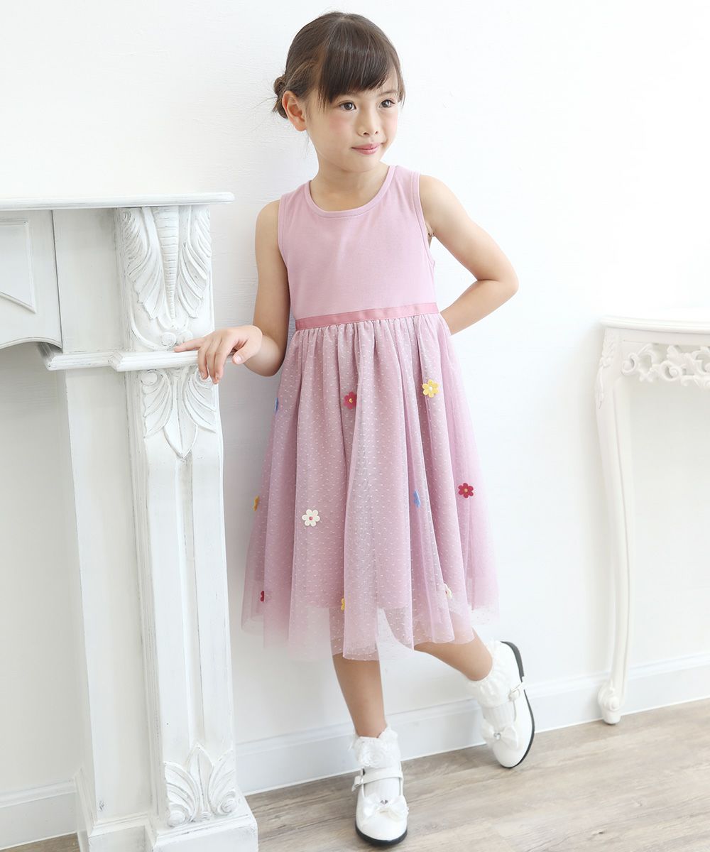 Children's clothing girl with flower motif tulle docking dress pink (02) model image 3