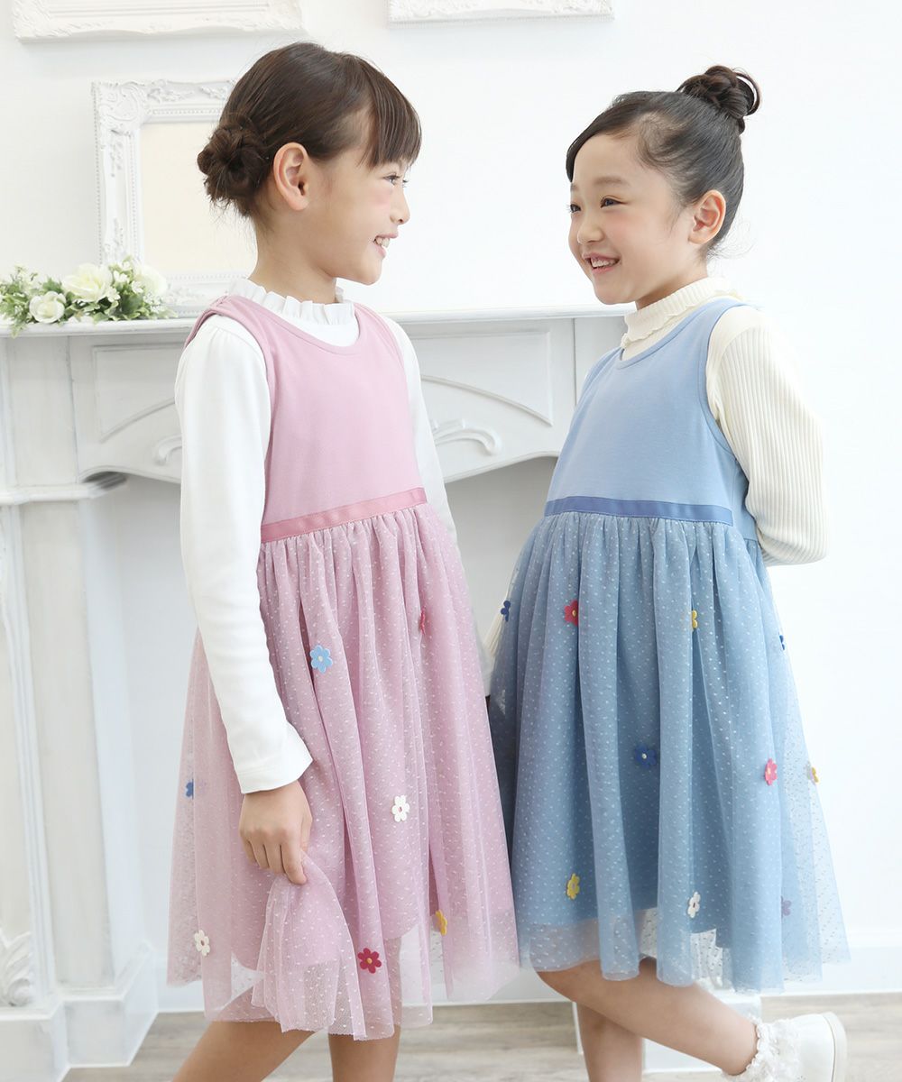 Children's clothing girl with flower motif tulle docking dress pink (02) model image 4