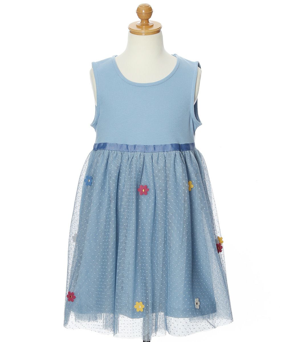 Children's clothing girl with flower motif tulle docking dress blue (61) torso