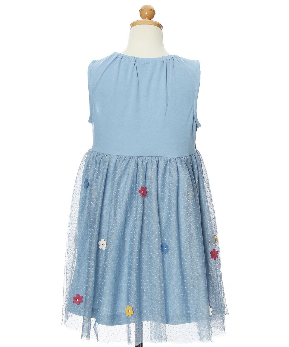 Children's clothing girl with flower motif tulle docking dress blue (61) torso