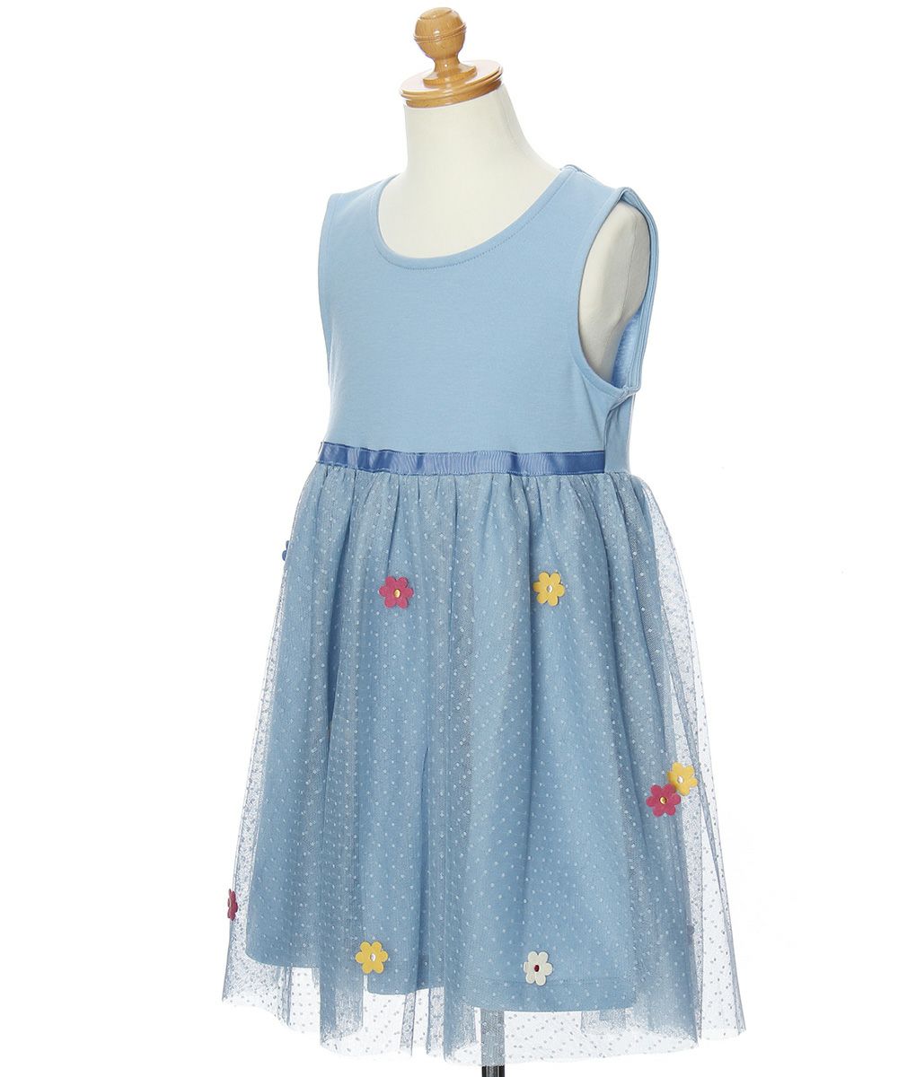 Children's clothing girl with flower motif tulle docking dress blue (61) torso