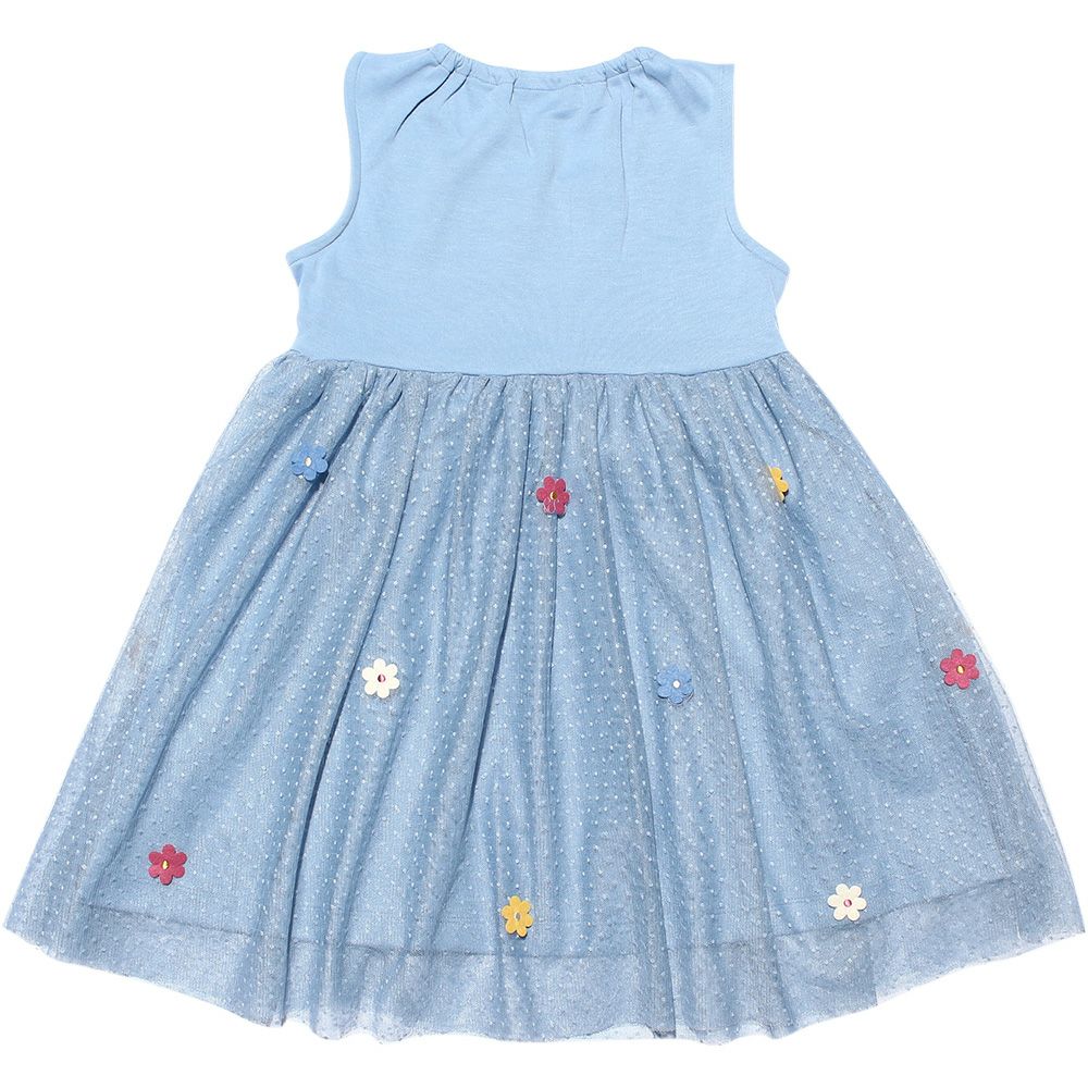 Children's clothing girl with flower motif tulle docking dress blue (61) back