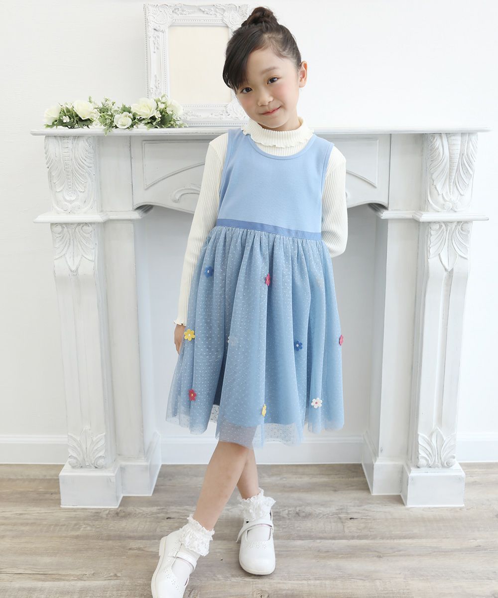 Children's clothing girl with flower motif tulle docking dress blue (61) model image 2