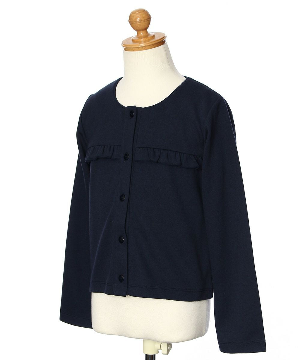 Children's clothing girl double knit material ribbon & frill Cardigan navy (06) torso