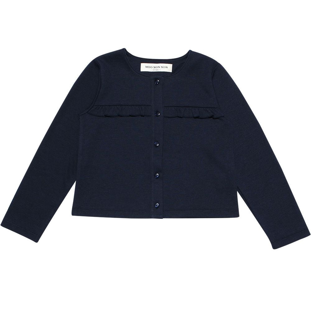 Children's clothing girl double knit material ribbon & frill Cardigan navy (06) front