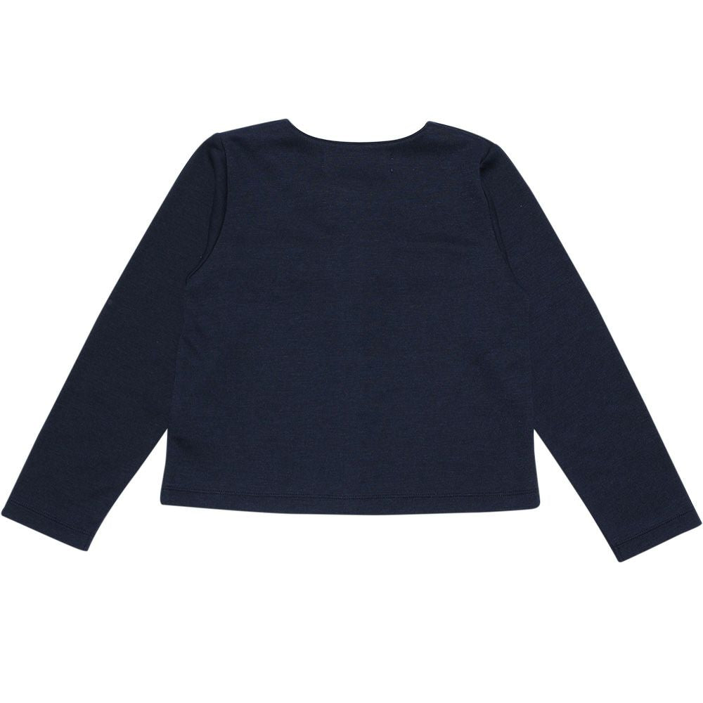 Children's clothing girl double knit material ribbon & frill Cardigan navy (06) back
