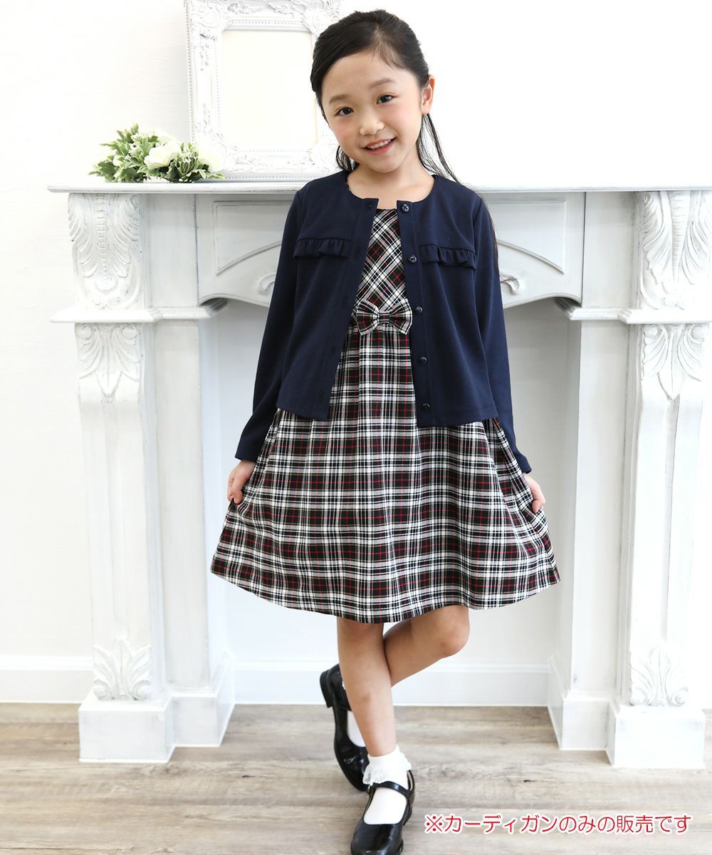 Children's clothing girl double knit material ribbon & frill Cardigan navy (06) model image whole body