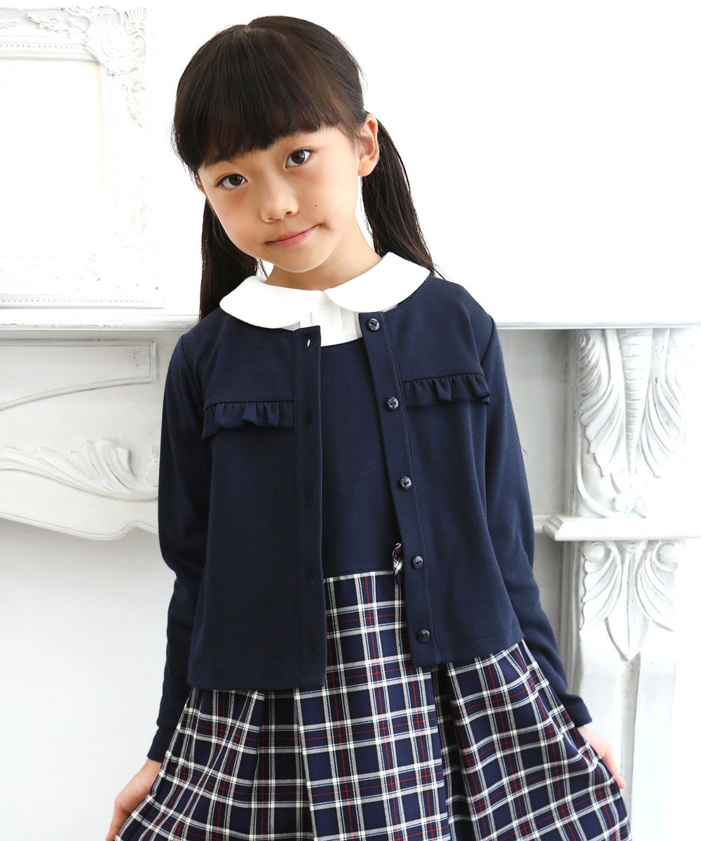 Children's clothing girl double knit material ribbon & frill Cardigan navy (06) model image 3