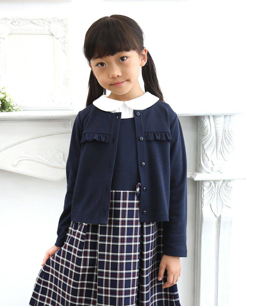 Children's clothing girl double knit material ribbon & frill Cardigan navy (06) model image 4