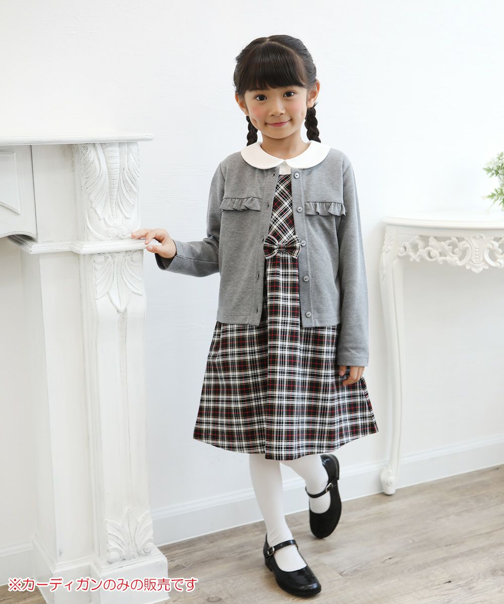 Children's clothing girl double knit material ribbon & fluff with cardigan heather glass (92) model image whole body