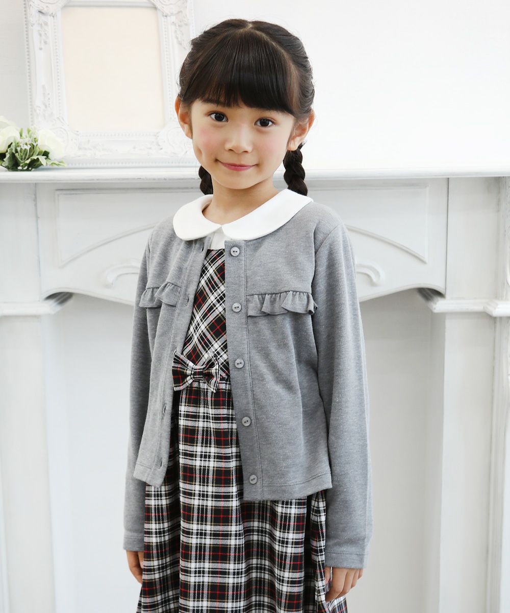 Children's clothing girl double knit material ribbon & fluff with cardigan heather glass (92) model image 2