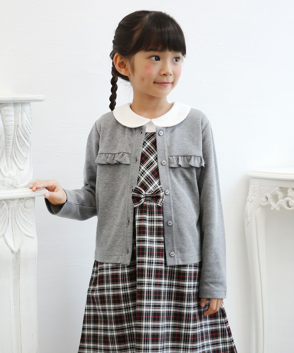 Children's clothing girl double knit material ribbon & fluff with cardigan heather glass (92) model image 3