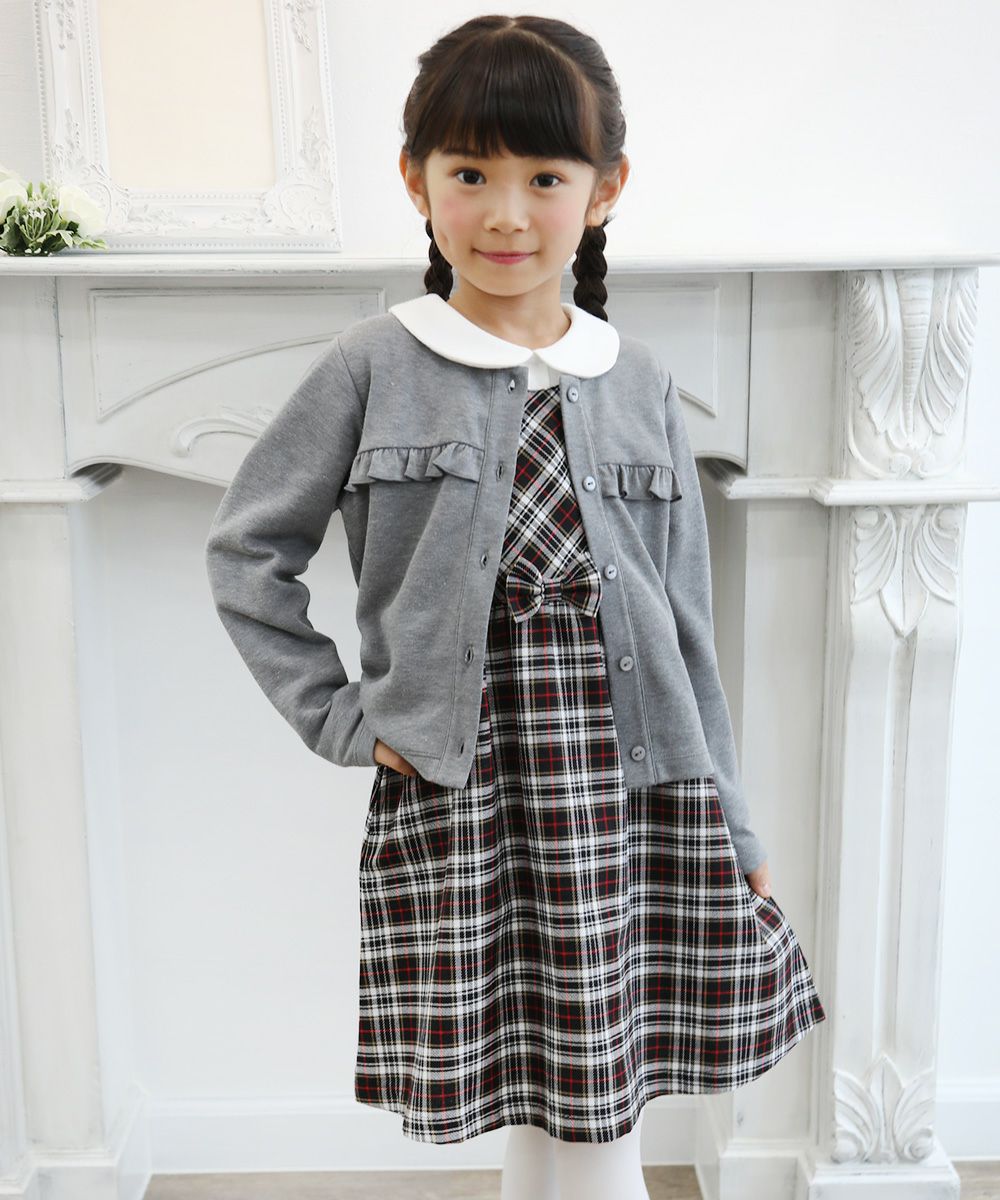 Children's clothing girl double knit material ribbon & fluff with cardigan heather glass (92) model image 4