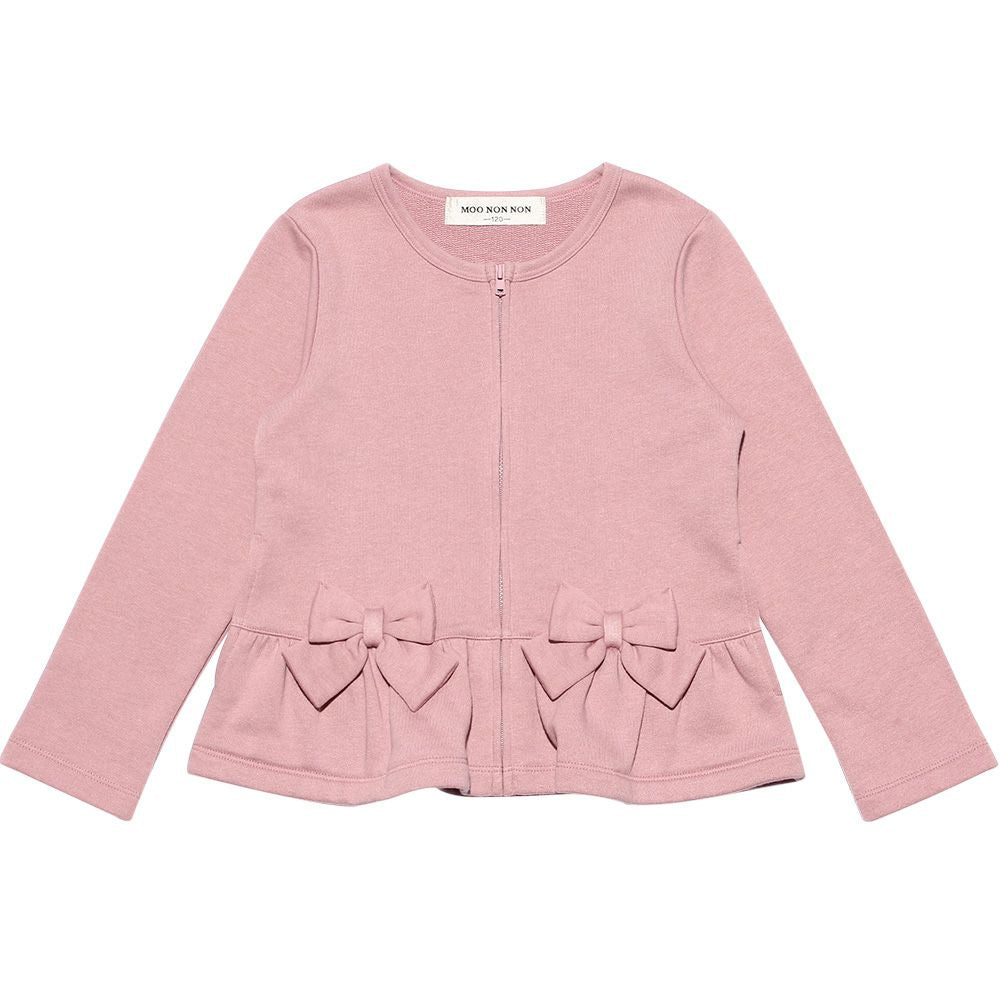 Children's clothing girl ribbon & frilled back zip -up jacket pink (02) front