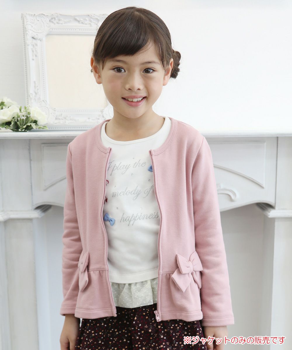 Children's clothing girl ribbon & frilled back zip -up jacket pink (02) model image 1
