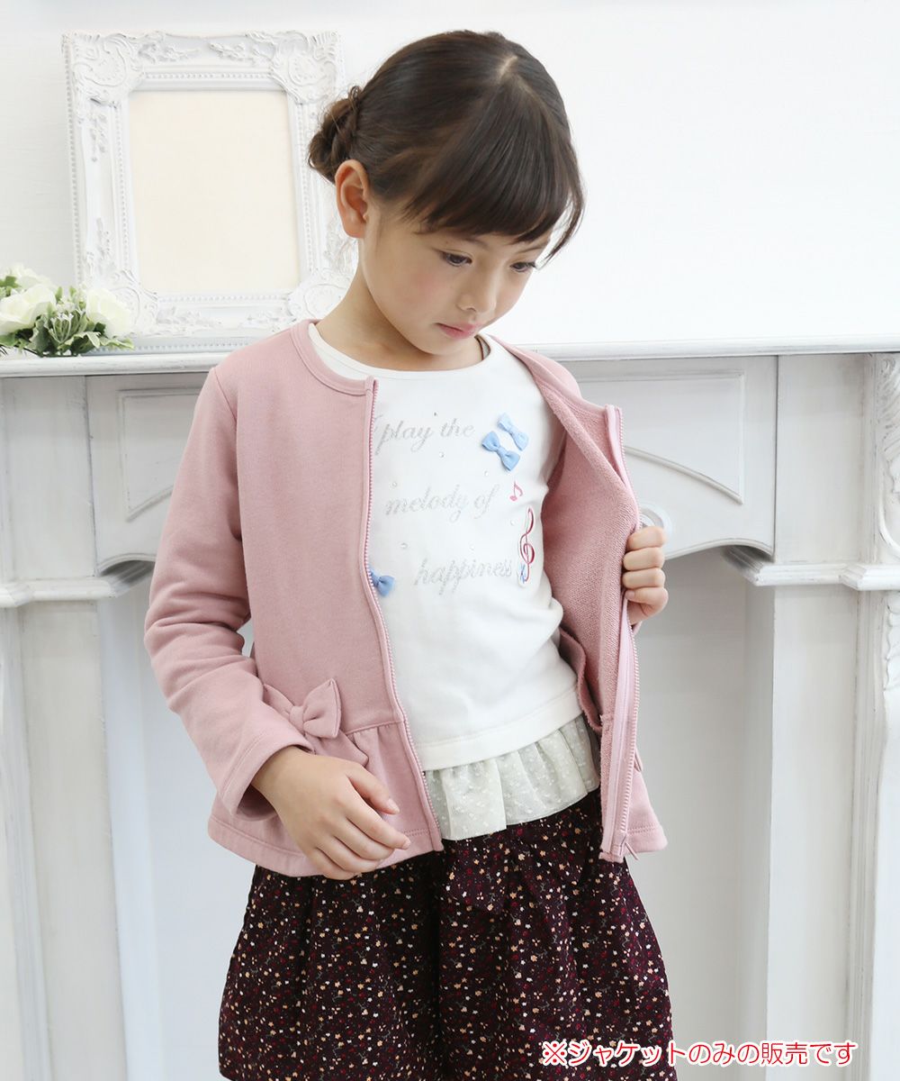 Children's clothing girl ribbon & frilled back zip -up jacket pink (02) model image 2