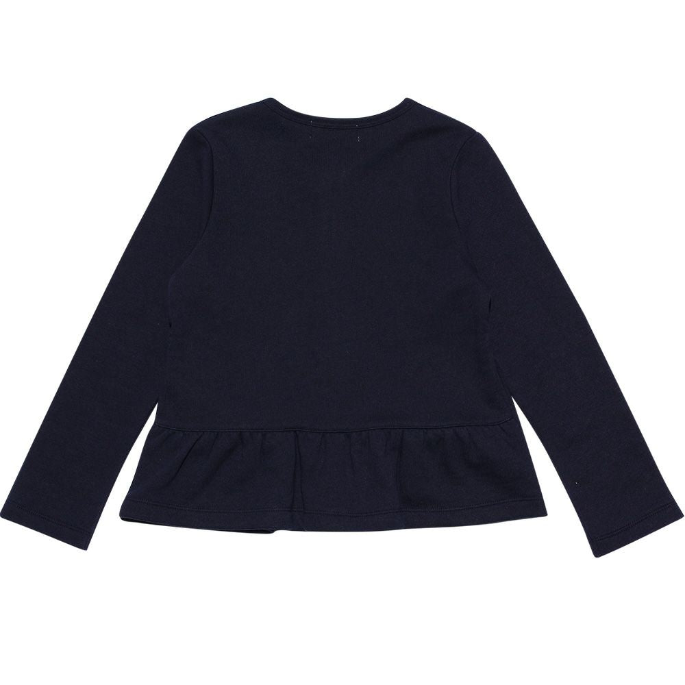 Children's clothing girl ribbon & frilled back zip up jacket navy (06) back