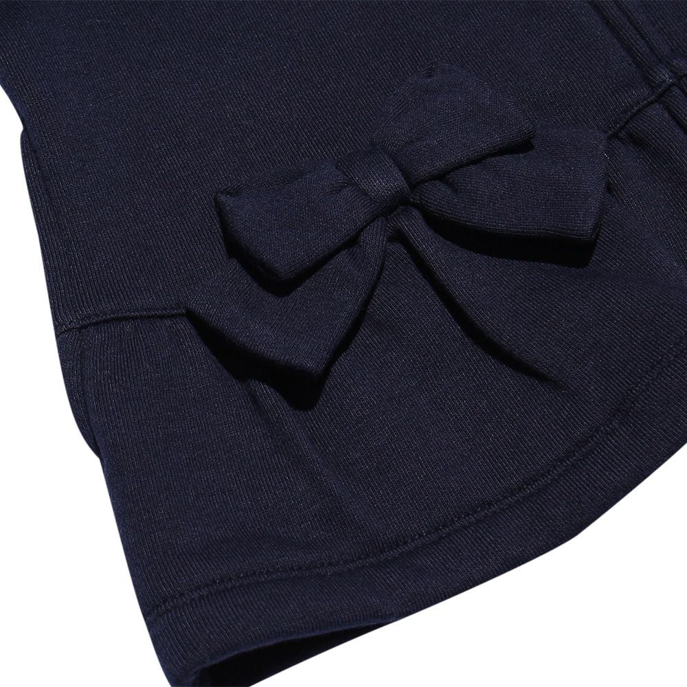 Children's clothing girl ribbon & frilled back zip up jacket navy (06) Design point 1