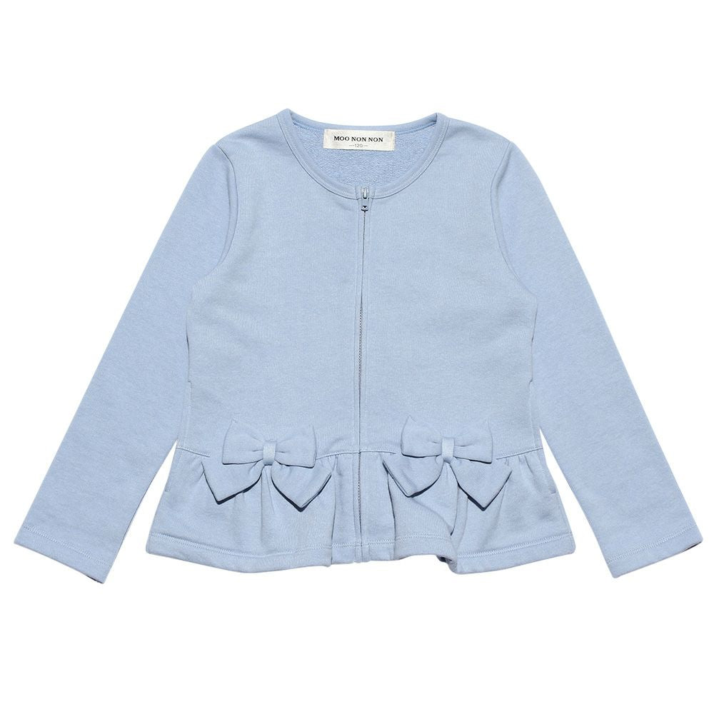 Children's clothing girl ribbon & frilled back zip -up jacket blue (61) front