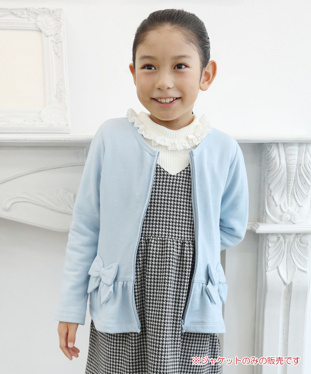 Children's clothing girl ribbon & frilled back zip -up jacket blue (61) model image up