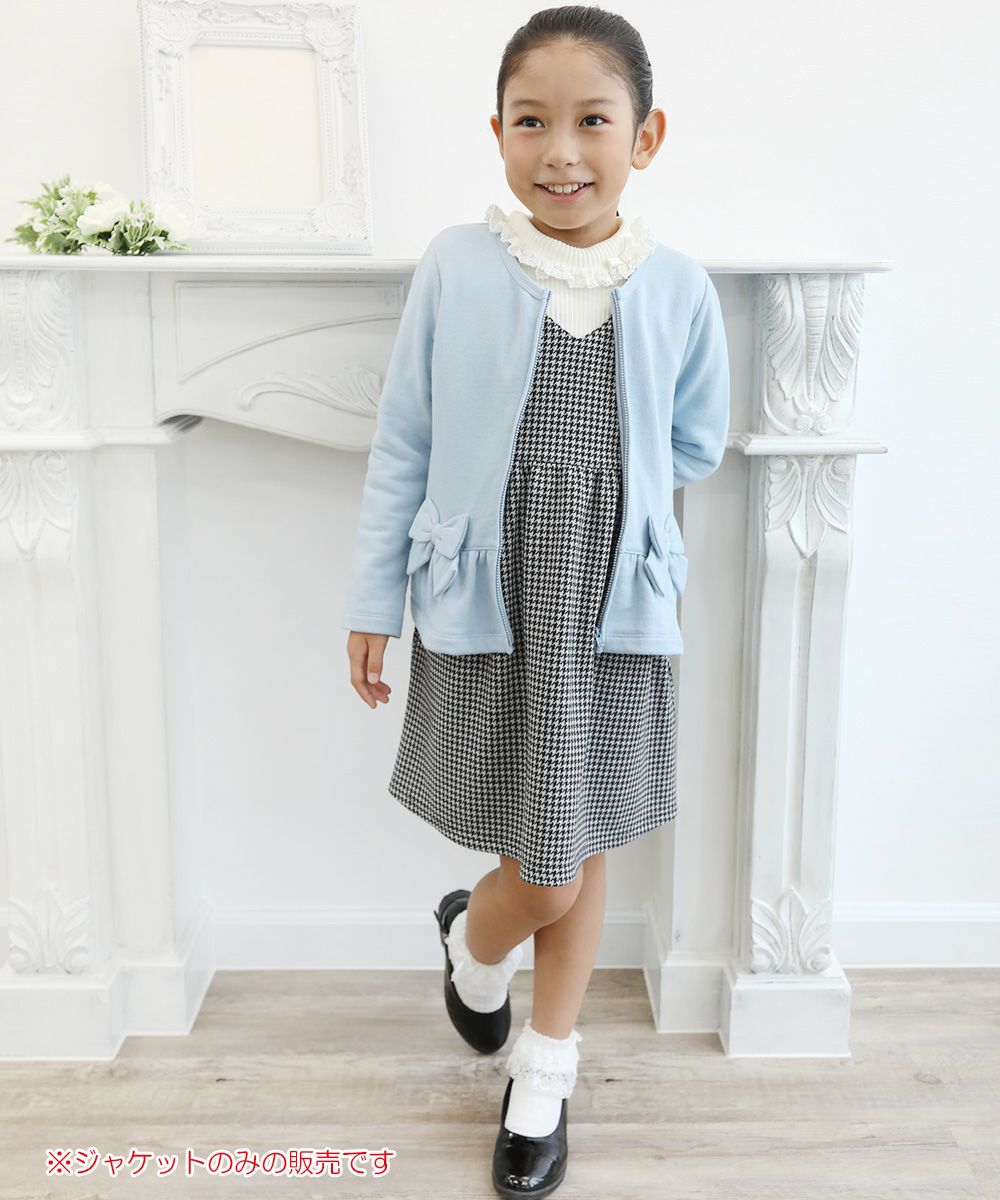 Children's clothing girl ribbon & frilled back zip -up jacket blue (61) model image whole body