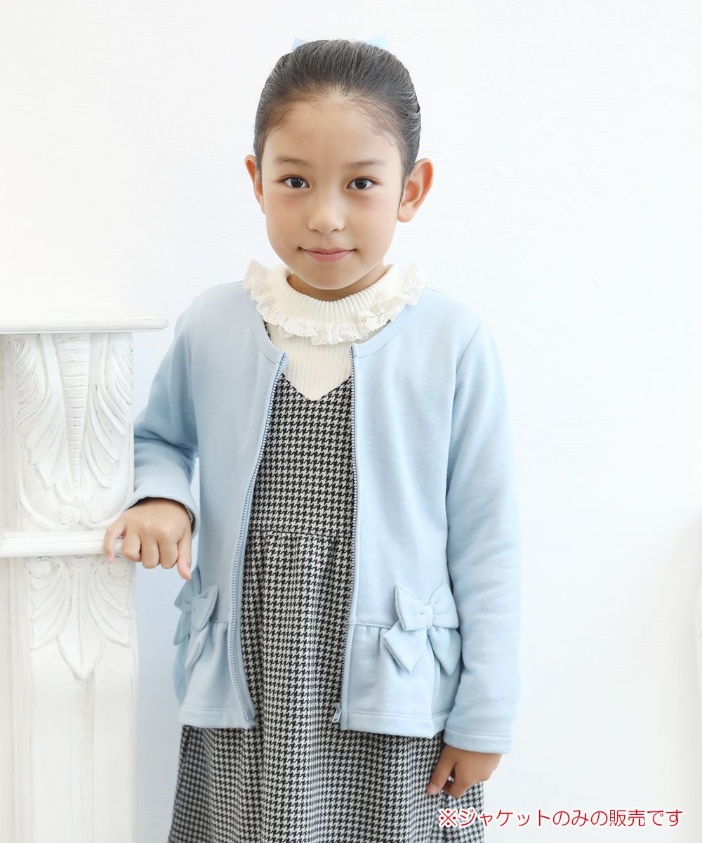 Children's clothing girl ribbon & frilled back zip -up jacket blue (61) model image 1