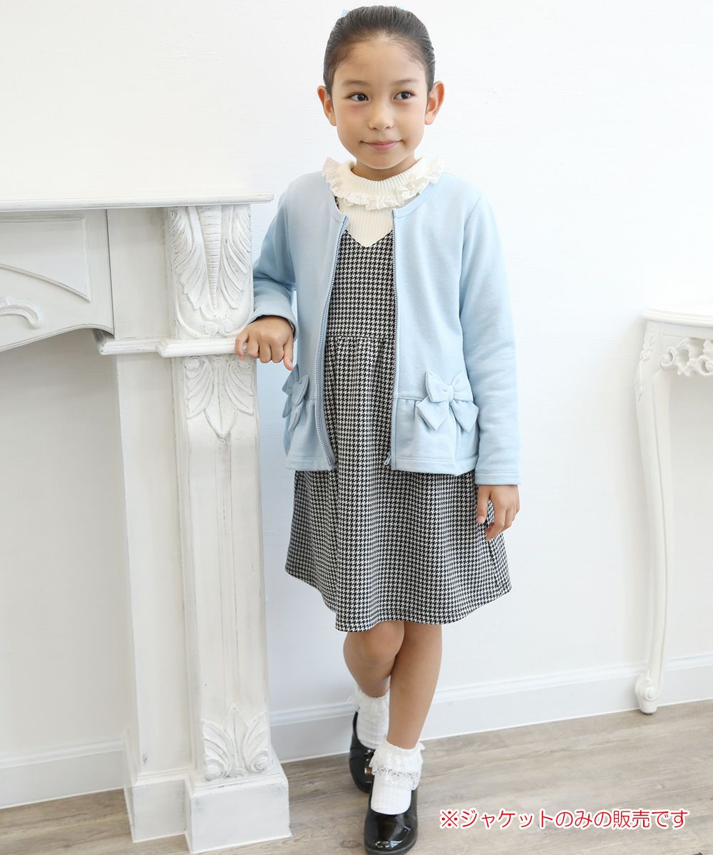 Children's clothing girl ribbon & frilled back zip -up jacket blue (61) model image 2