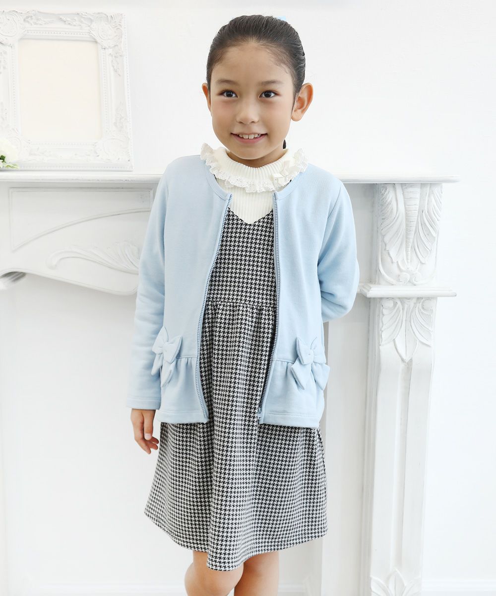 Children's clothing girl ribbon & frilled back zip -up jacket blue (61) model image 4