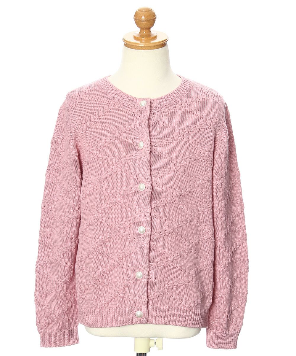 Children's clothing girl diamond pattern knit with pearl button knit cardigan pink (02) torso