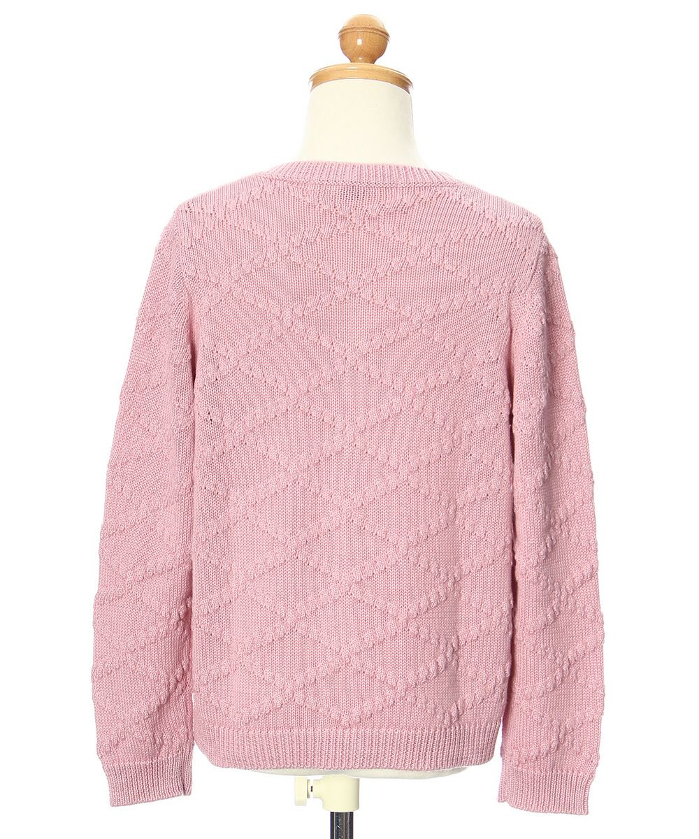 Children's clothing girl diamond pattern knit with pearl button knit cardigan pink (02) torso back