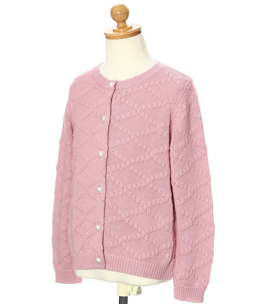 Children's clothing girl diamond -pattern knit with pearl button knit cardigan pink (02) torso