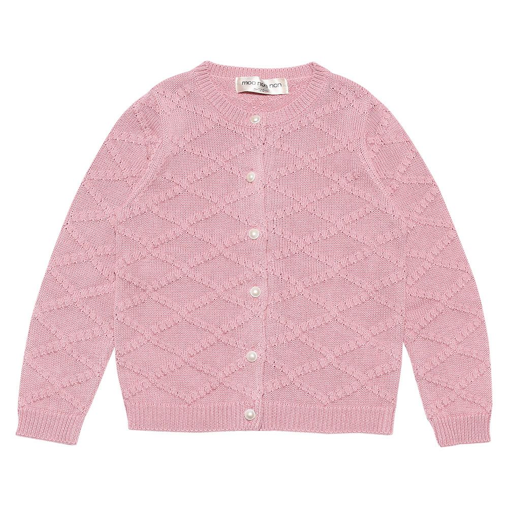 Children's clothing girl diamond pattern knit with pearl button knit cardigan pink (02) front