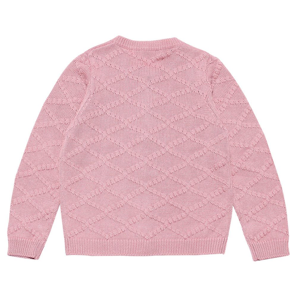 Children's clothing girl diamond pattern knit with pearl button knit cardigan pink (02) back