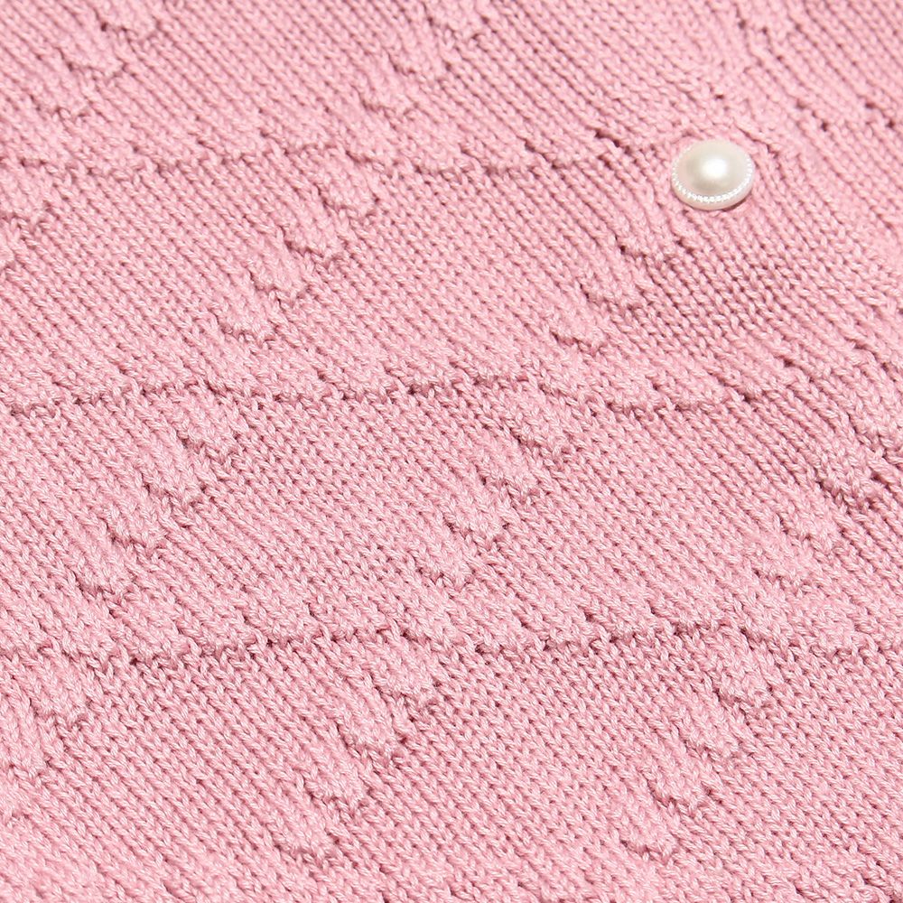 Children's clothing girl diamond pattern knit with pearl button knit cardigan pink (02) Design point 2