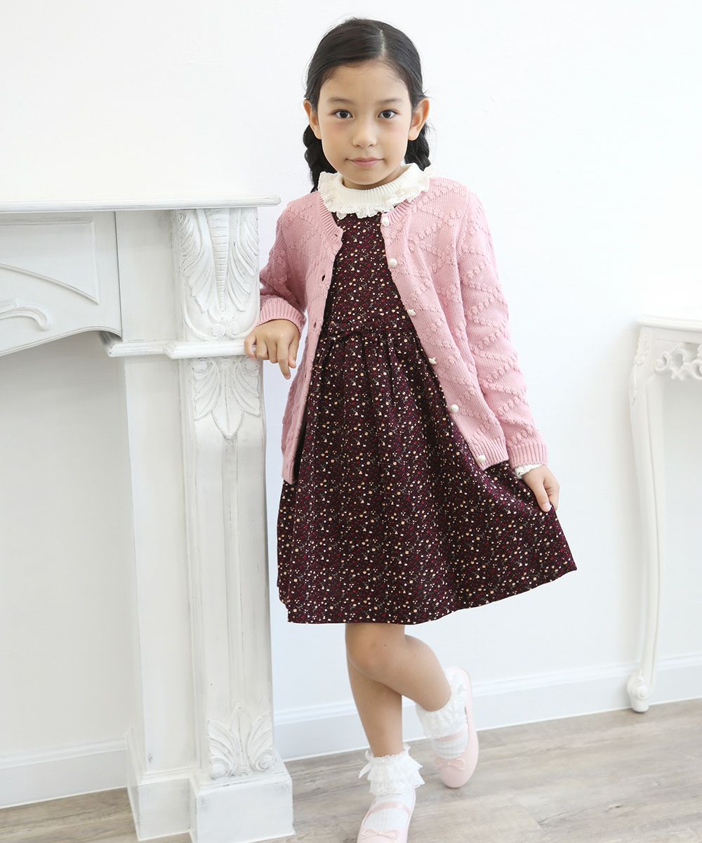 Children's clothing girl diamond pattern knit with pearl button knit cardigan pink (02) model image 3
