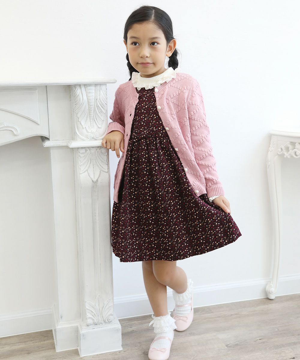 Children's clothing girl diamond pattern knit with pearl button knit cardigan pink (02) model image 4