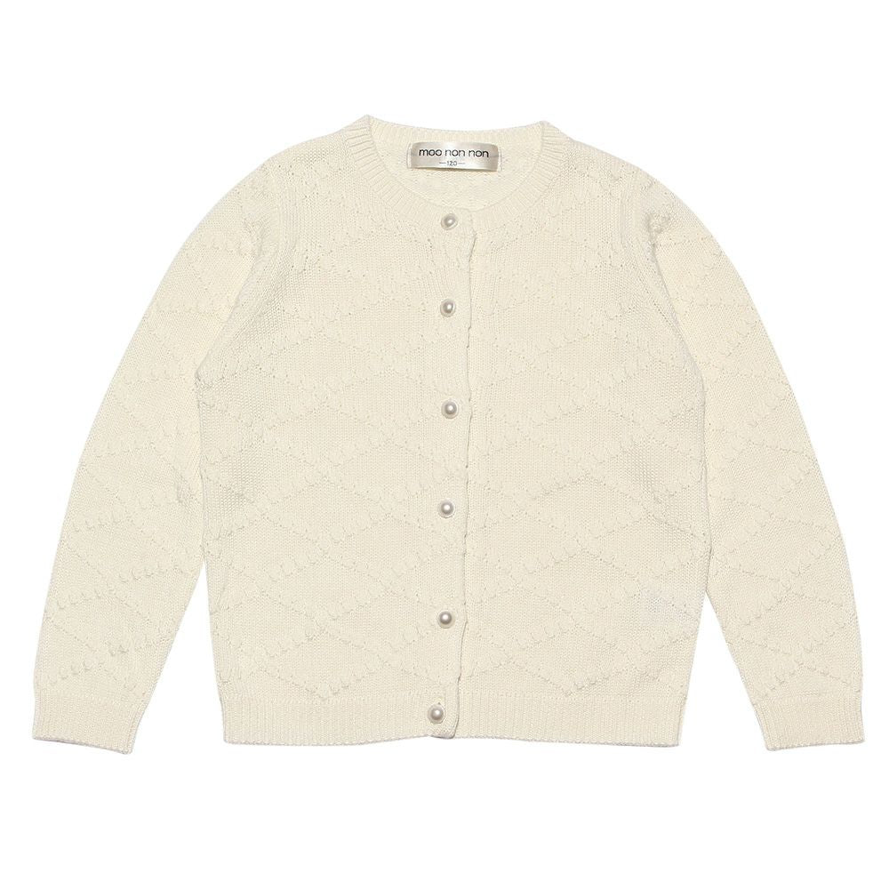 Children's clothing girl diamond pattern knit with pearl button knit cardigan off white (11) front