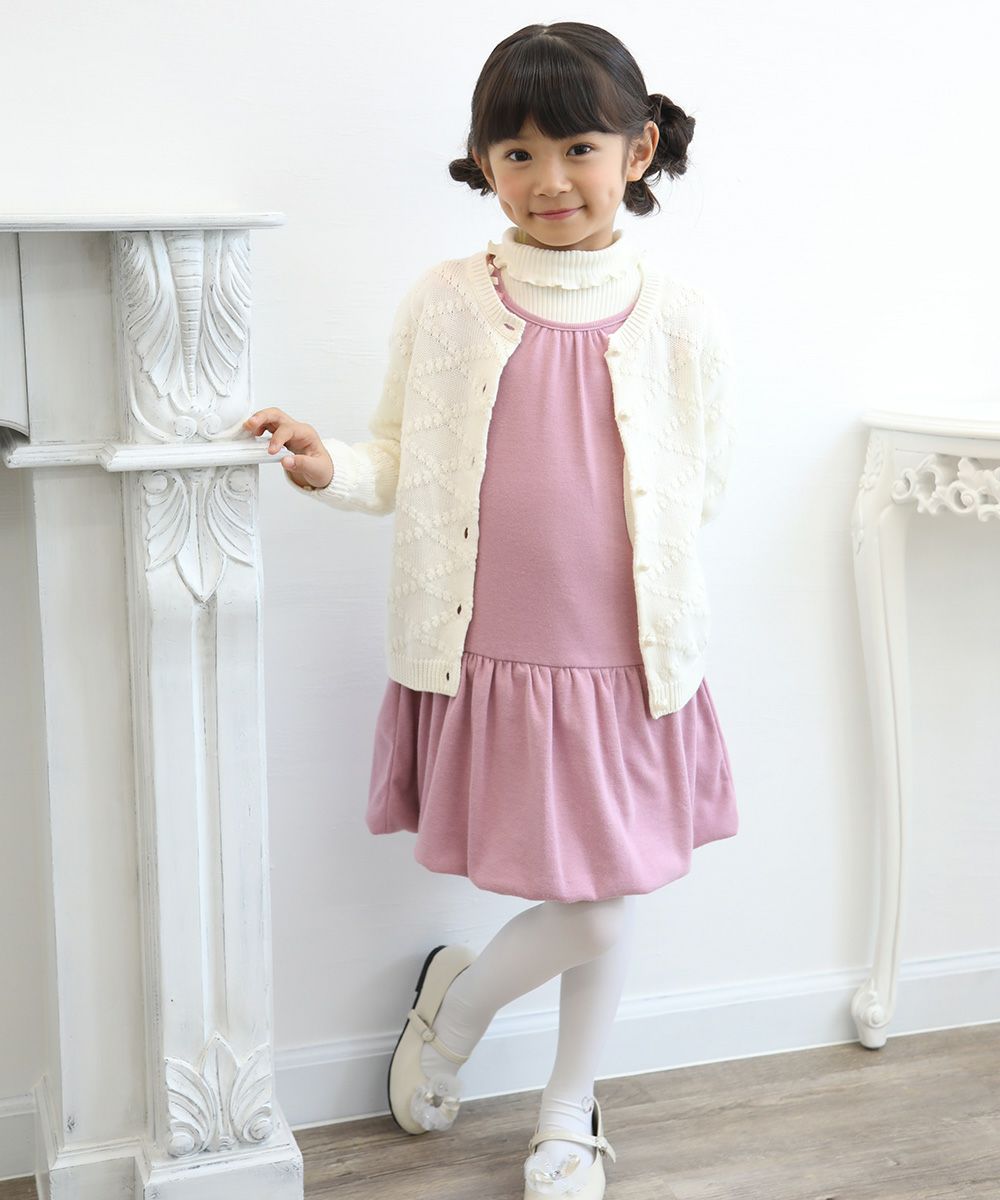 Children's clothing girl diamond pattern knit with pearl button knit cardigan off white (11) model image 3